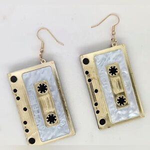 NWT Women’s Retro Cassette Tape Dangle Hook Earrings - Gold